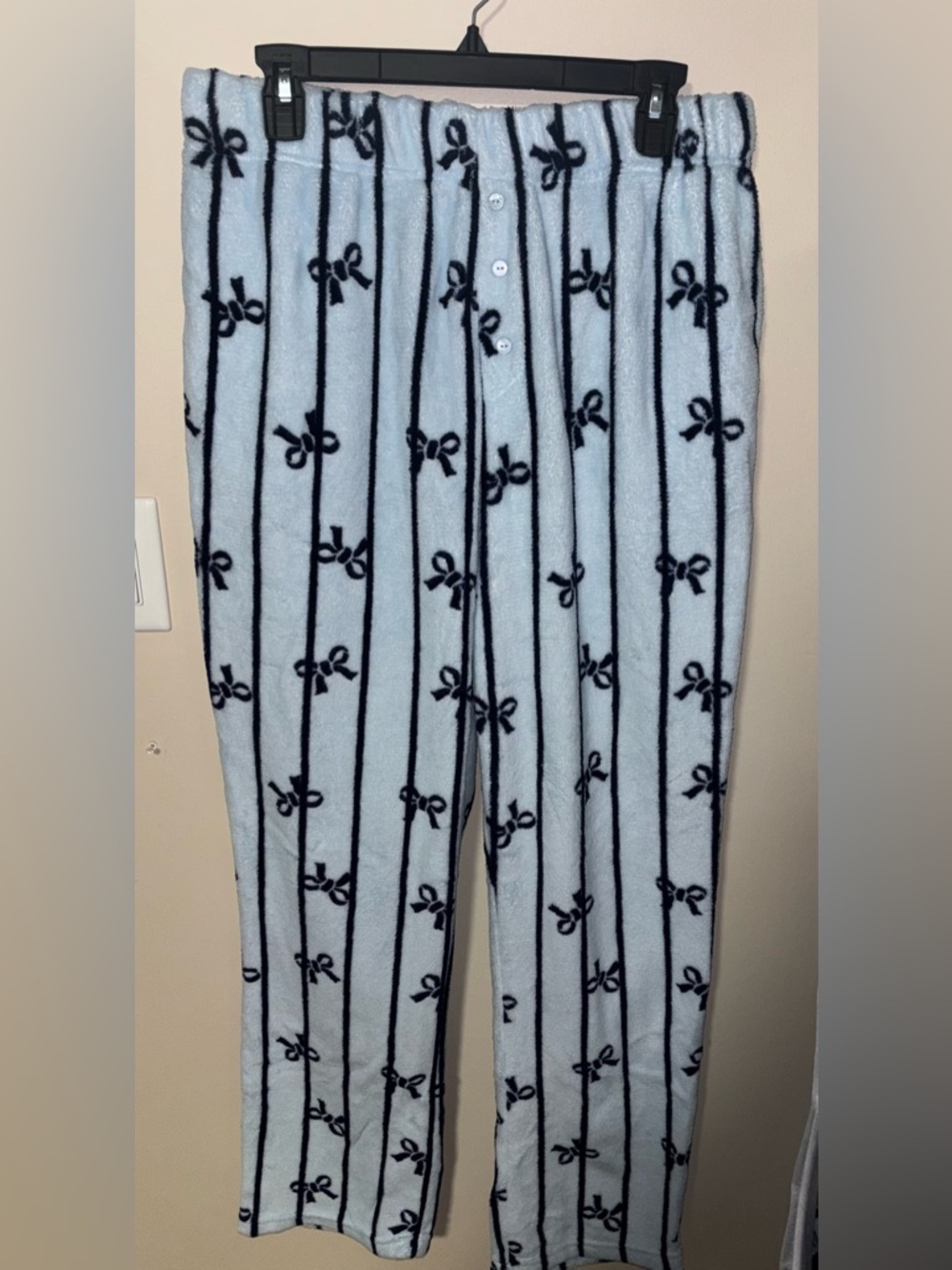 Love and Liberty Light Blue Fleece Pajama Pants with Navy Bow Stripe